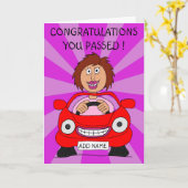 Happy Female Driver Just Passed Driving Test Karte (Gelbe Blume)