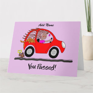 Happy Female Passed Driving Card Karte