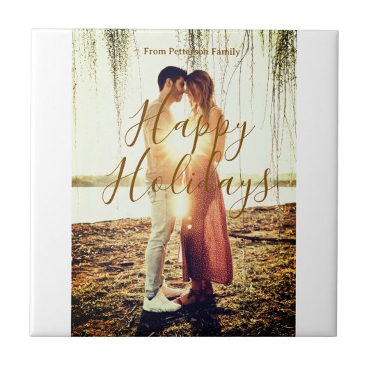 Happy Ferien braun hinzufügen Pärchen Foto Datum m Fliese (Vorderseite)