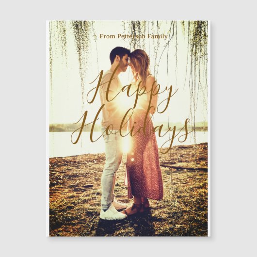 Happy Ferien braun hinzufügen Pärchen Foto Datum m Magnetkarte (Vorderseite)