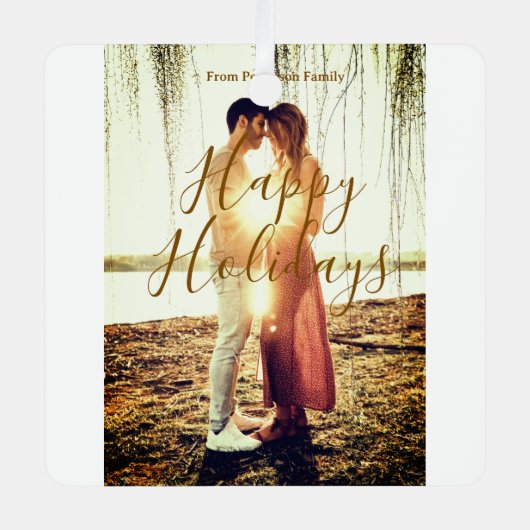 Happy Ferien braun hinzufügen Pärchen Foto Datum m Ornament Aus Metall (Vorderseite)