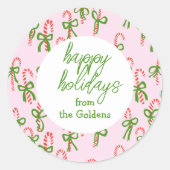 HAPPY FERIEN Custom Candy Canes Xmas Pink Runder Aufkleber (Vorderseite)