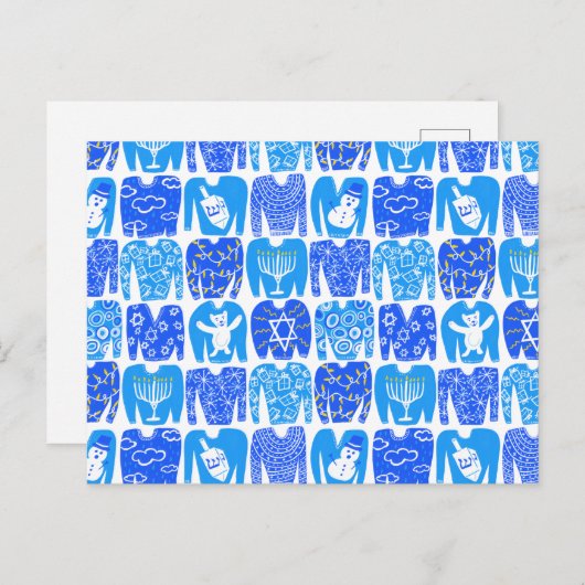 HAPPY FERIEN Funny Ugly Hannukah Sweaters Postkarte (Vorne/Hinten)