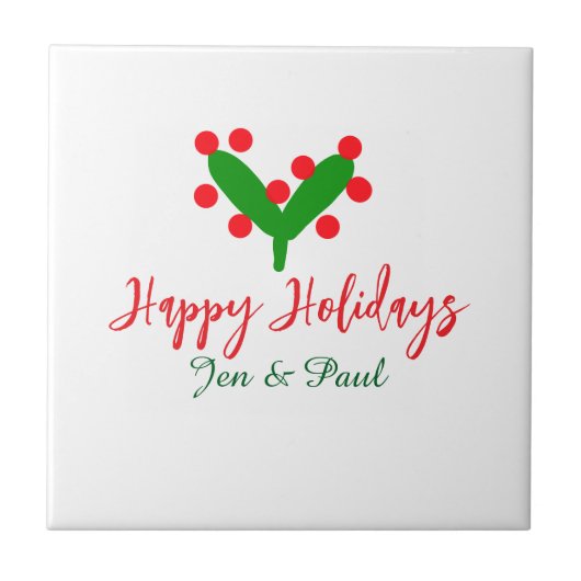 Happy Ferien grünes rotes Paar Name grünes Blatt Fliese (Vorderseite)