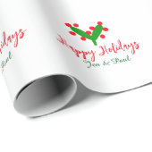 Happy Ferien grünes rotes Paar Name grünes Blatt Geschenkpapier (Rolleneckpunkt)