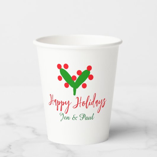 Happy Ferien grünes rotes Paar Name grünes Blatt Pappbecher (Vorderseite)