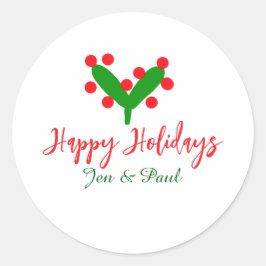 Happy Ferien grünes rotes Paar Name grünes Blatt Runder Aufkleber