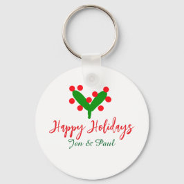 Happy Ferien grünes rotes Paar Name grünes Blatt Schlüsselanhänger
