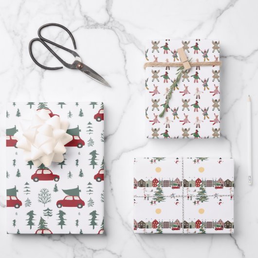 Happy Ferien Schnee Spaß Packung Papierblätter Geschenkpapier Set (Vorderseite)