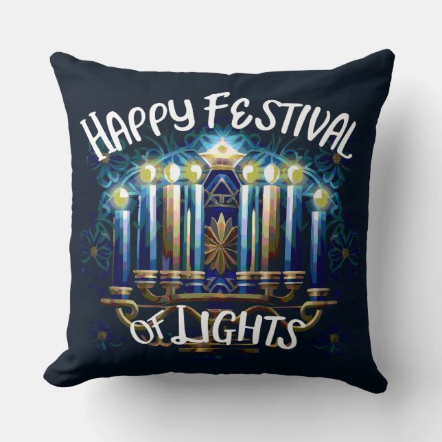 Happy Festival of Lights Hanukkah Menorah Kissen (Vorderseite)