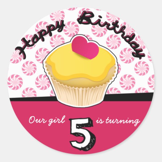 Happy Fifth (5th) Geburtstag Cupcake Stickers! Runder Aufkleber (Vorderseite)