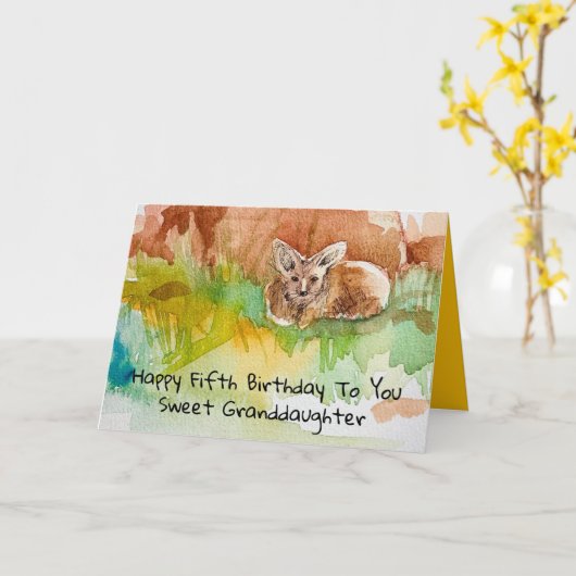 Happy Fifth Birthday Granddaughter Kit Fox Karte (Gelbe Blume)