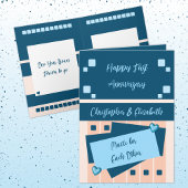 Happy First Anniversary fügt Namen blauen Pfirsich Karte