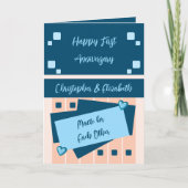 Happy First Anniversary fügt Namen blauen Pfirsich Karte (Vorderseite)