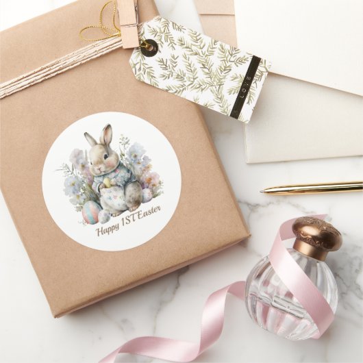 Happy first baby Oaster add Text Runder Aufkleber (Schenken)