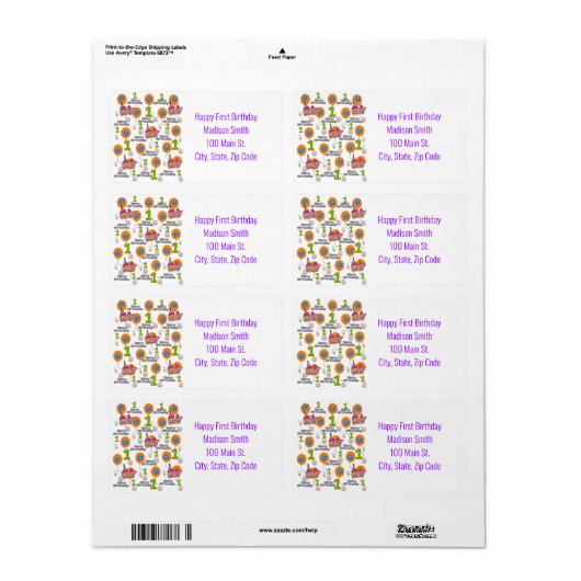 Happy First Birthday Address Labels, White (Vorne)