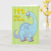 Happy First Birthday Blue Dinosaurier Karte (Gelbe Blume)
