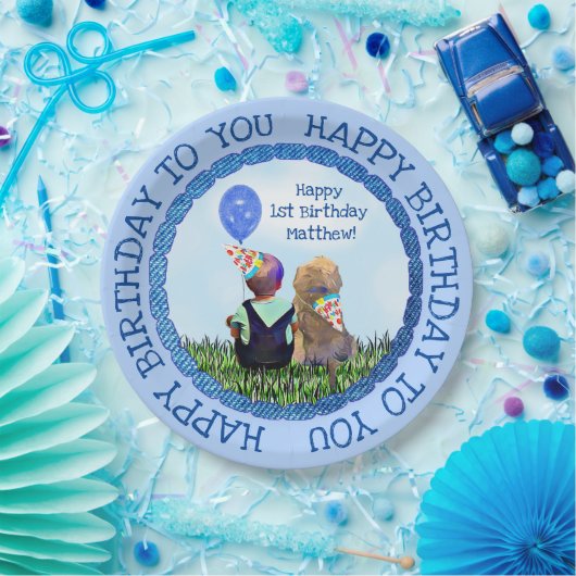 Happy First Birthday Boy and Dog Pappteller (Party)