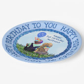 Happy First Birthday Boy and Dog Pappteller (Schrägansicht)