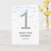 Happy First Birthday Boy Blue Confetti Zickzack Karte (Gelbe Blume)