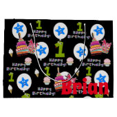 Happy First Birthday Geschenktasche #1 Black Große Geschenktüte (Rückseite)