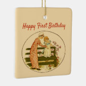 Happy First Birthday mit süßem Kleinkind und Mutte Keramikornament (Rechts)