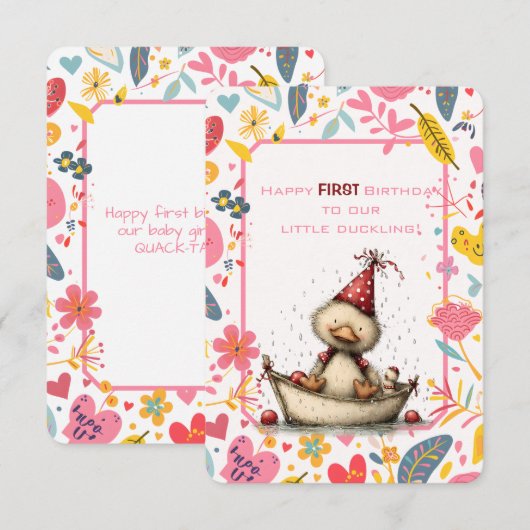 Happy First Birthday Our Little Duckling Einladung (Vorne/Hinten)