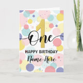 Happy First Birthday Pastel Rainbow und Gold Girl Karte (Vorderseite)