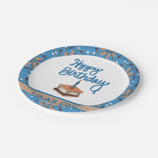 Happy First Birthday S’more Pappteller (Schrägansicht)