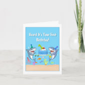 Happy First Birthday Sharks mit Kuchen Karte (Vorderseite)
