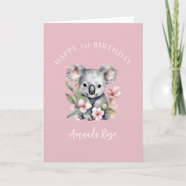 Happy First Birthday Watercolor Koala Dankeskarte