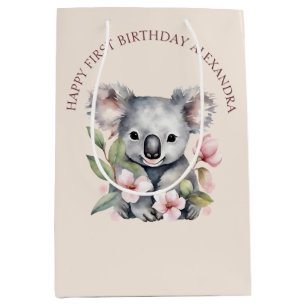 Happy First Birthday Watercolor Koala Mittlere Geschenktüte