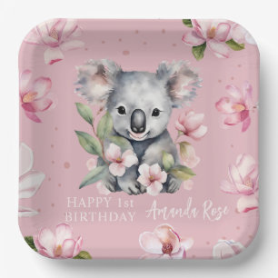 Happy First Birthday Watercolor Koala Pappteller