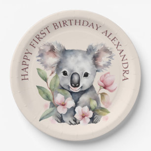 Happy First Birthday Watercolor Koala Pappteller
