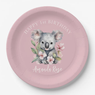 Happy First Birthday Watercolor Koala Pappteller