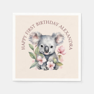 Happy First Birthday Watercolor Koala Serviette