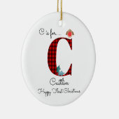 Happy first Christmas c lumberjack robin tree Keramik Ornament (Rechts)