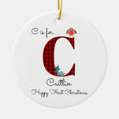 Happy first Christmas c lumberjack robin tree Keramik Ornament (Vorne)