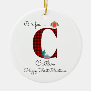 Happy first Christmas c lumberjack robin tree Keramik Ornament