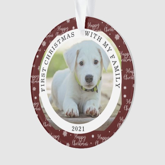 Happy First Christmas Custom Foto Ornament (Vorderseite)