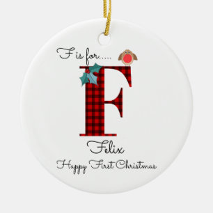 Happy first Christmas F Lumberjack Robin Tree Keramik Ornament