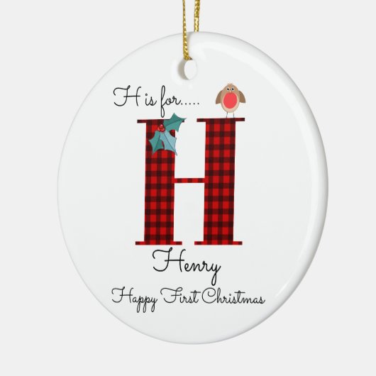 Happy first Christmas H lumberjack Rotkehlbaum Keramik Ornament (Links)