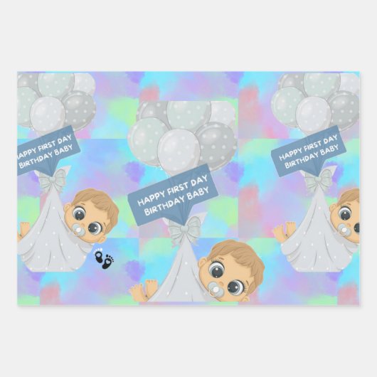 Happy First Day Geburtstag Geschenkpapier Set (Vorderseite)