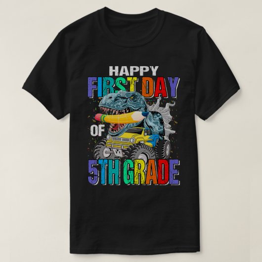 Happy First Day Of 5th Grade Monster Truck Dinosau T-Shirt (Design vorne)