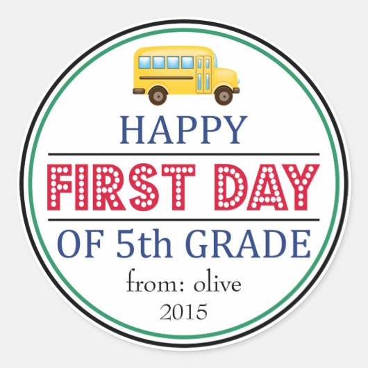 Happy First Day of 5th Grade School Bus Sticker (Vorderseite)