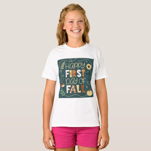 Happy First Day of Fall - Chalkboard Style Art T-Shirt (Vorne ganz)