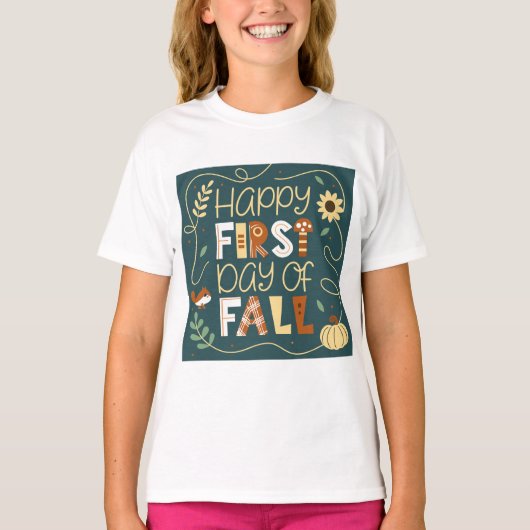 Happy First Day of Fall - Chalkboard Style Art T-Shirt (Vorderseite)