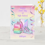 Happy First Day of HIgh School mit Namen Karte (Gelbe Blume)