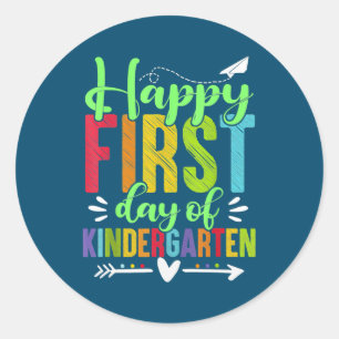 Happy First Day Of Kindergarten Funny Teacher Runder Aufkleber