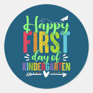 Happy First Day Of Kindergarten Funny Teacher Runder Aufkleber